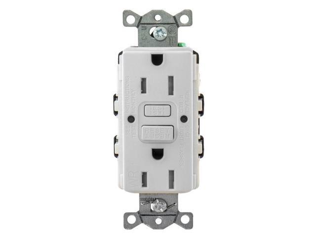 HUBBELL WIRING DEVICE-KELLEMS GFRTW15W GFCI Receptacle, 15A, 125VAC, 5-15R,