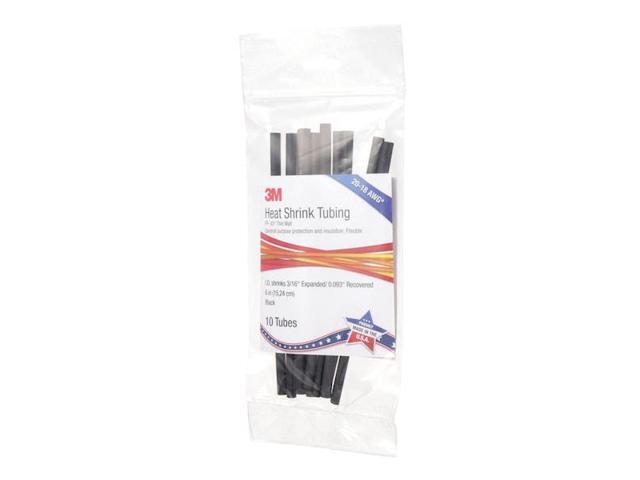 3M FP301-3/16-6'-BLACK-10-10 PC PKS Heat Shrink Tube, Thin Wall, 2:1 I. D.