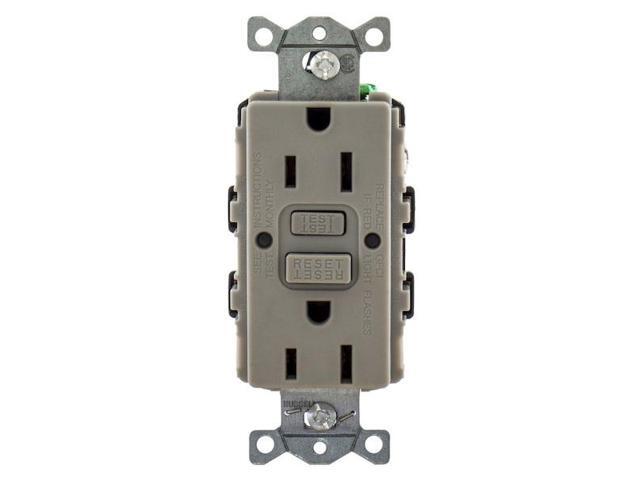 HUBBELL WIRING DEVICE-KELLEMS GFR15GRY GFCI Receptacle, 15A, 125VAC, 5-15R, Gray