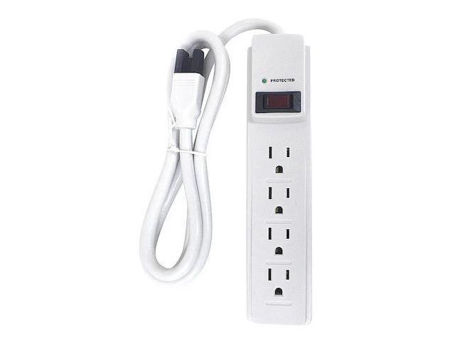 POWER FIRST 52NY67 Surge Protector Outlet Strip,4 ft.,White