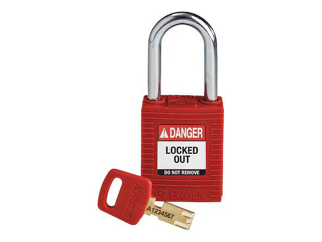 BRADY NYL-RED-38ST-KD Lockout Padlock,Red,1-13/16' H Body