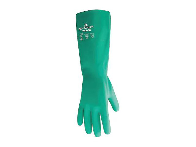 SHOWA 747-08 747 Chemical Resistant Gloves, Nitrile, 19 in L, 22 mil, Green, 8,