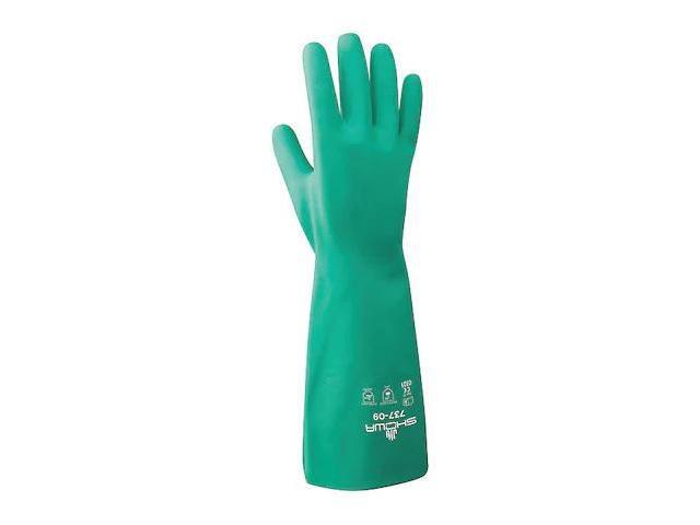 SHOWA 737-07 737 Chemical Resistant Gloves, Nitrile, 15 in L, 22 mil, Green, 7,