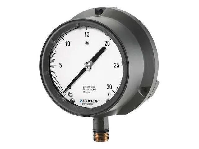 ASHCROFT 451379ASL04L30# Process Pressure Gauge, 0 to 30 psi, 4 1/2 in Dial,