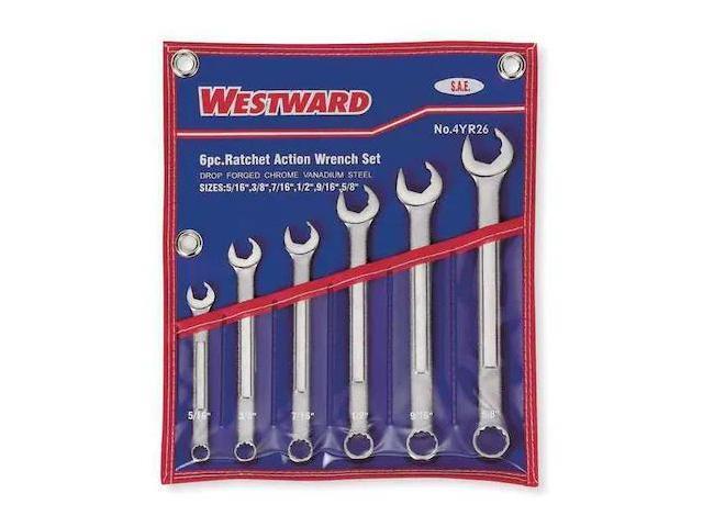 WESTWARD 4YR28 Combo Wrench Set,Ratchet OE,8-14mm,6 Pc