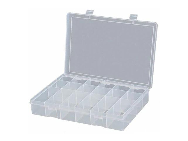 DURHAM MFG LP18-CLEAR Compartment Box with 18 compartments, Plastic, 2 5/16 in
