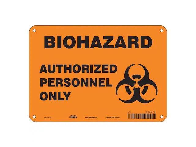 CONDOR 447V70 Biohazard Sign, 7 in H, 10 in W, Vertical Rectangle, English,