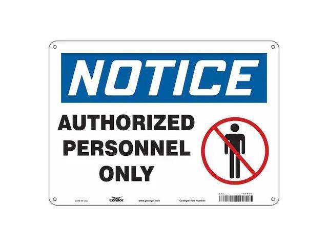 CONDOR 472T93 Safety Sign, 10 in Height, 14 in Width, Polyethylene, Horizontal