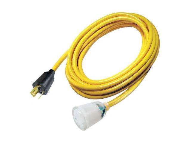 ZORO SELECT 4GAA4 SJTOW Extension Cord, 10 AWG 1 Outlet, L5-20R, Yellow, PVC,