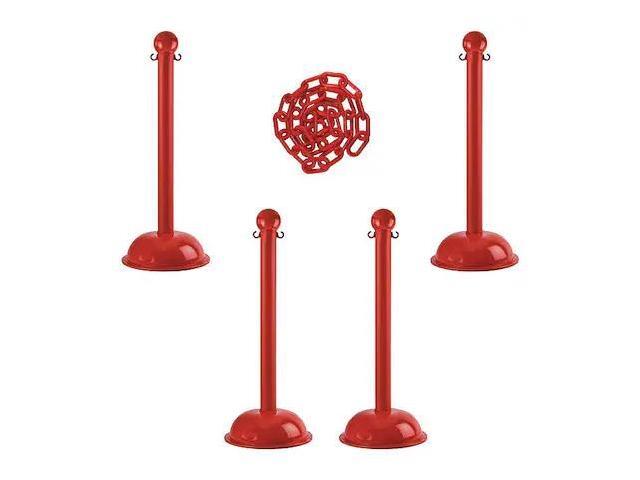 ZORO SELECT 71305-4 Barrier Post Kit, Red, 41 in Post Height, Gloss