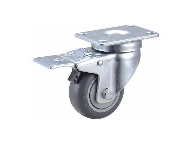 ZORO SELECT 2G035 Swivel Plate Caster w/Total-Lock,TPR,3 in,210 lb
