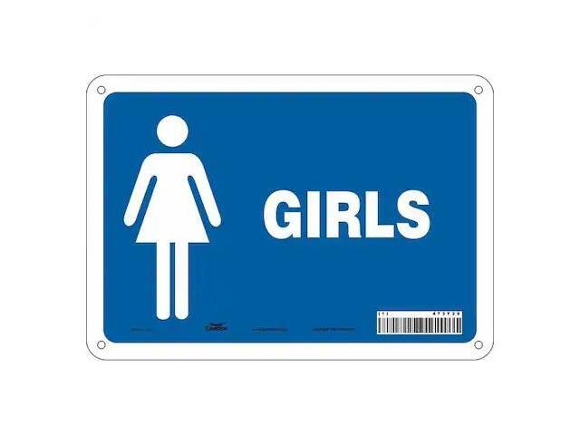 CONDOR 473Y29 Restroom Sign, GIRLS, 10 in W x 7 in H, Vertical Rectangle,