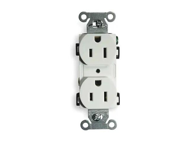 HUBBELL WIRING DEVICE-KELLEMS BR15WHI Straight Blade Receptacle, 5-15R, 15 A,