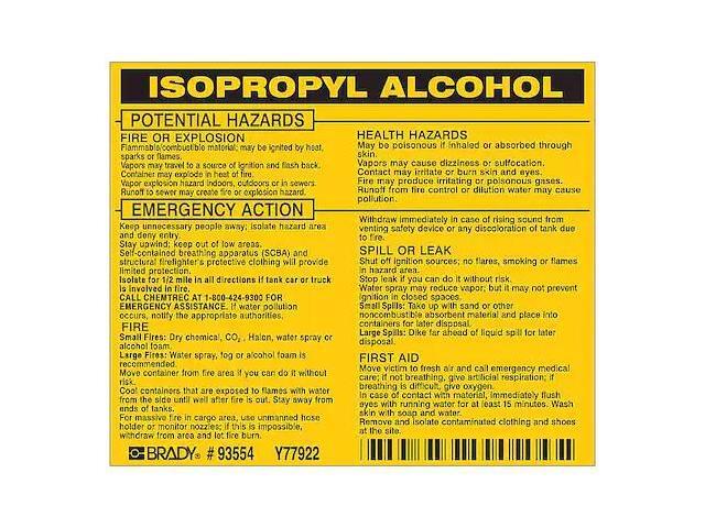 BRADY 93554 Chemical Label,3-3/4inHx4-1/2inW,PK25