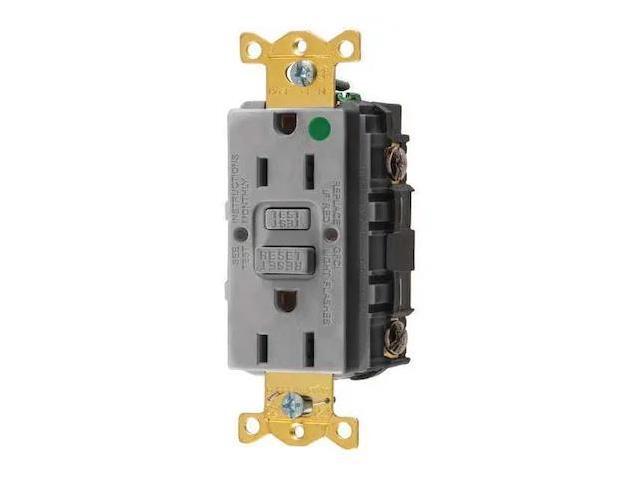 HUBBELL WIRING DEVICE-KELLEMS GFR82GRY GFCI Receptacle, 15A, 125VAC, 5-15R, Gray