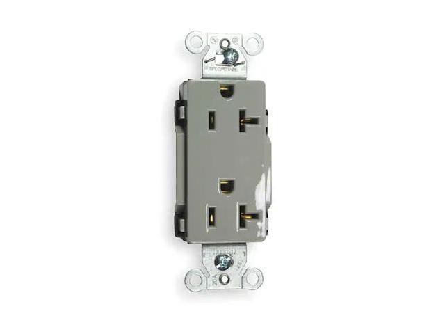 HUBBELL WIRING DEVICE-KELLEMS DR20GRY Straight Blade Receptacle, 5-20R, 20 A,