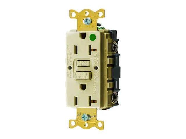 HUBBELL WIRING DEVICE-KELLEMS GFR83I GFCI Receptacle, 20A, 125VAC, 5-20R, Ivory
