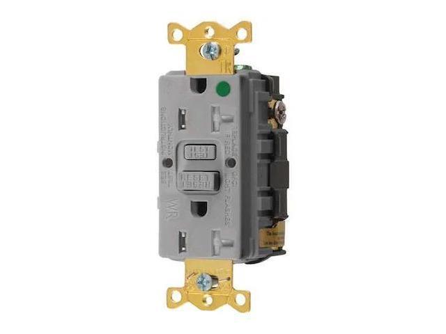 HUBBELL WIRING DEVICE-KELLEMS GFRTW83GRY GFCI Receptacle, 20A, 125VAC, 5-20R,