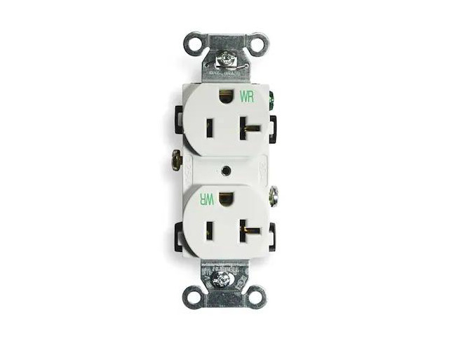 HUBBELL WIRING DEVICE-KELLEMS BR20WHIWR Straight Blade Receptacle, 5-20R, 20 A,