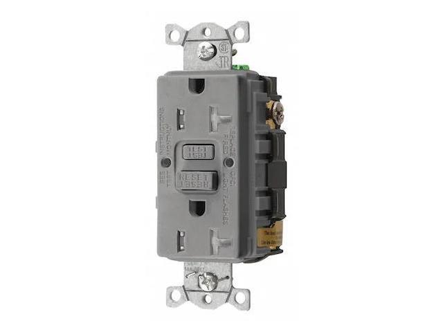 HUBBELL WIRING DEVICE-KELLEMS GFRTR20GRY GFCI Rceptcle, Commer., Gr, 20A, 1 HP