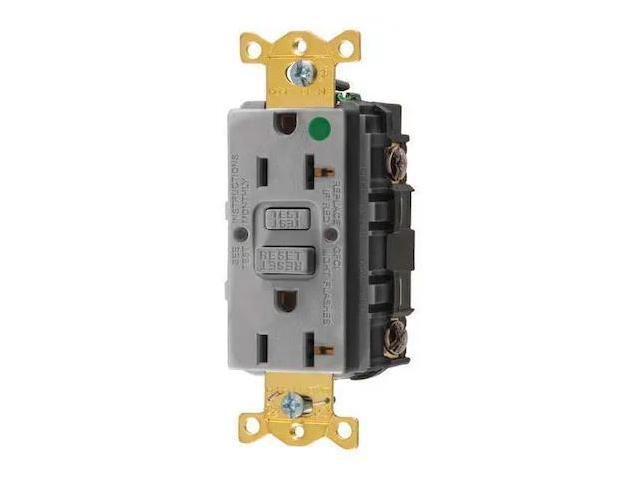 HUBBELL WIRING DEVICE-KELLEMS GFR83GRY GFCI Receptacle, 20A, 125VAC, 5-20R, Gray