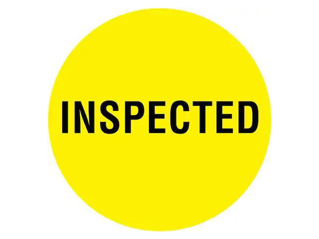 TAPECASE 16U934 Circle Inventory Control Label, Inspected, Yellow, Pk1000