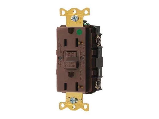 HUBBELL WIRING DEVICE-KELLEMS GFR83 GFCI Receptacle, 20A, 125VAC, 5-20R, Brown