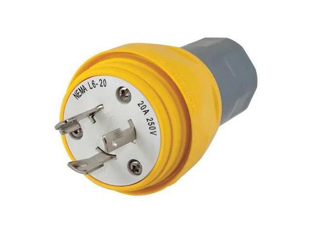 HUBBELL WIRING DEVICE-KELLEMS HBL26W48 Watertight Locking Plug, L6-20P, 20 A,