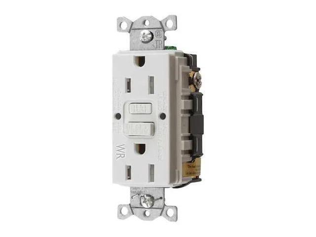 HUBBELL WIRING DEVICE-KELLEMS GFRTW15W GFCI Receptacle, 15A, 125VAC, 5-15R,