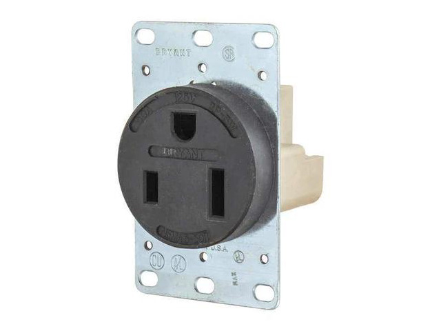 BRYANT 9550FR Straight Blade Receptacle, 5-50R, 50 A, 125V AC, 2 Pole, 3 Wire,