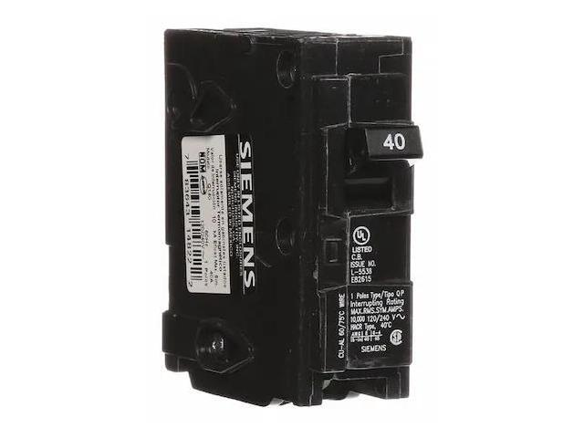SIEMENS Q140 Miniature Circuit Breaker, Q Series, 40A, 1 Pole, 120V AC, 10kA at