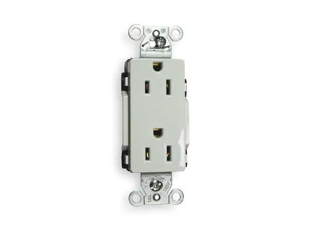 HUBBELL WIRING DEVICE-KELLEMS DR15WHI Straight Blade Receptacle, 5-15R, 15 A,