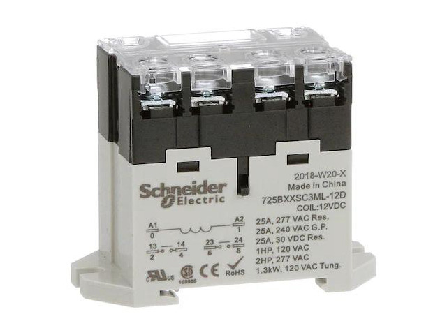 SCHNEIDER ELECTRIC 725BXXSC3ML-12D DIN Rail & Top Flange, Enclosed Power Relay,