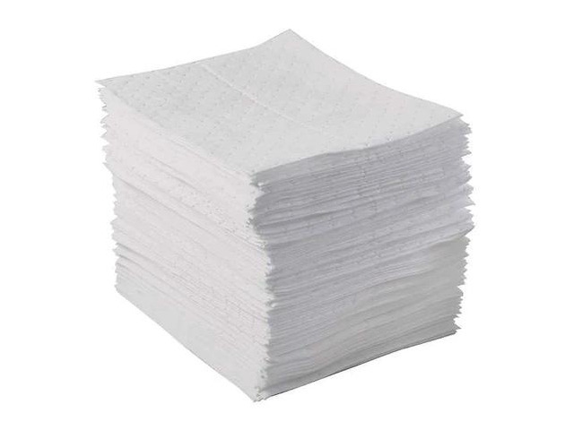 BRADY BPO100 Sorbent Pad, 20 gal, 15 in x 17 in, Oil, White, 100 PK