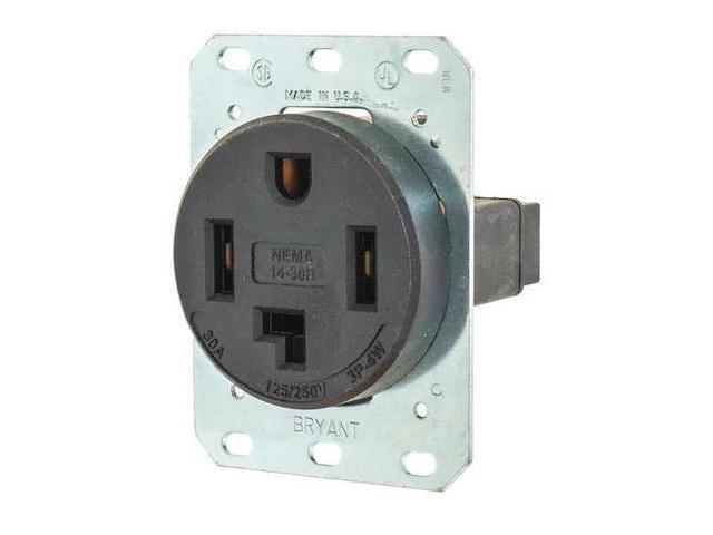 BRYANT 9430FR Straight Blade Receptacle, 14-30R, 30 A, 125/250V AC, 3 Pole, 4