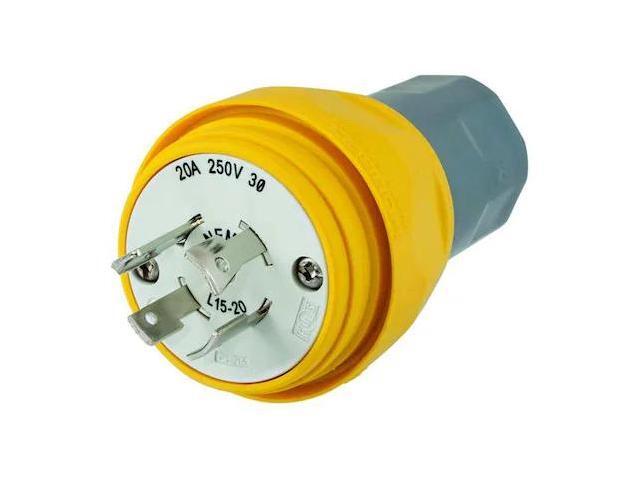 HUBBELL WIRING DEVICE-KELLEMS HBL26W75 Watertight Locking Plug, L15-20P, 20 A,