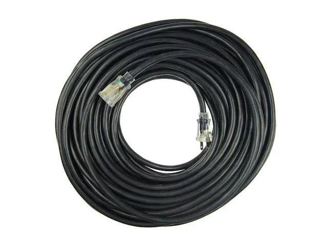 ZORO SELECT 21RJ53 SJTW Outdoor Extension Cord, 12 AWG 1 Outlet, 5-15R, Black,