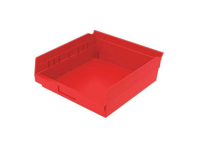 AKRO-MILS 30170RED Shelf Storage Bin, Plastic, Red, 4 in H, 11 1/8 in W, 11 5/8