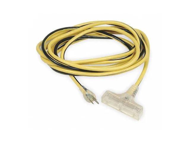 ZORO SELECT 1XUR4 SJTW Outdoor Extension Cord, 12 AWG 3 Outlets, 5-15R,