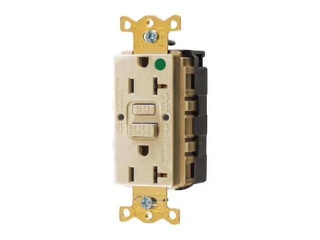 HUBBELL WIRING DEVICE-KELLEMS SNAPGF83I GFCI Rceptcle, Hspital, Ivry, 20A, 1 HP