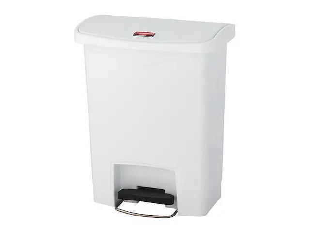 Rubbermaid - FG1883555 - Slim Jim Resin Step-On Container, Front Step Style, 8 gal, White