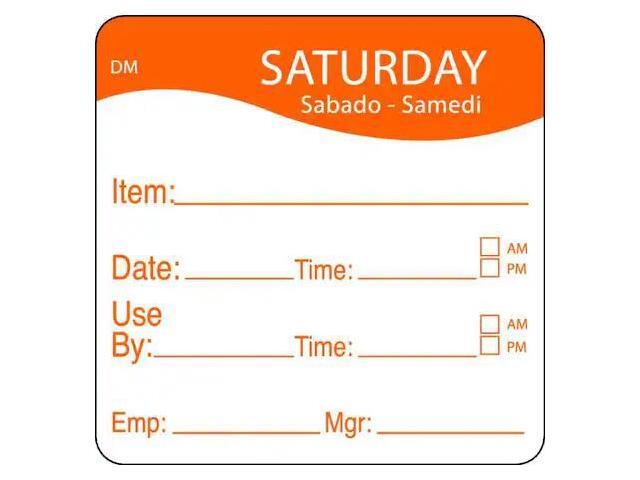 DAYMARK 1100536 Day Label,Saturday,4-1/2 In. W,PK250