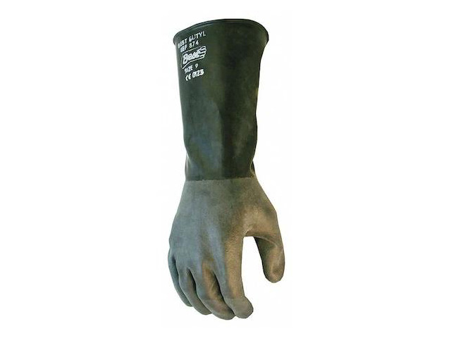 SHOWA 874-08 Chemical Resistant Gloves, Butyl, Smooth Full, Beaded, Black, 8, 1