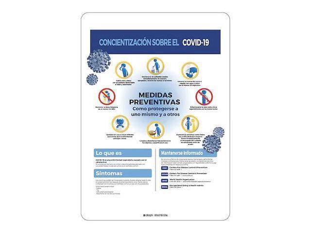 BRADY 170281 Covid 19 Sign Spanish Covid19 Awareness,, 14 in Height, 10 in