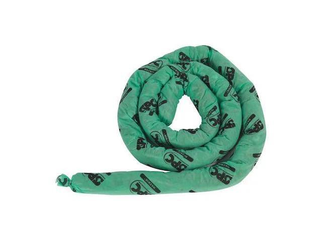 BRADY HAZ124 Sorbent Sock, 12 gal, 3 in x 12 ft, Harsh Chemicals, Green, 4 PK