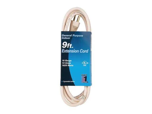 ZORO SELECT 1FD72 SJT Indoor Extension Cord, 16 AWG 3 Outlets, 5-15R, Beige,