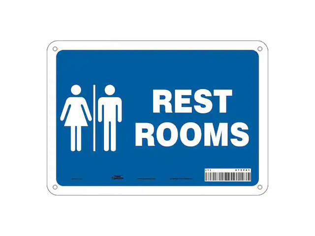 CONDOR 473Y41 RESTROOMS, 10 in W x 7 in H, Vertical Rectangle, Aluminum, 473Y41