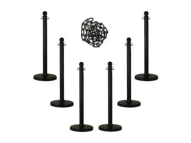 ZORO SELECT 71103-6 Barrier Post Kit, Black, 40 in Post Height, Gloss