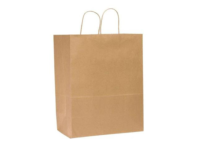 ZORO SELECT 87127 Traveler Brown Shopping Bag Flat Bottom, Twist Handles, Pk250