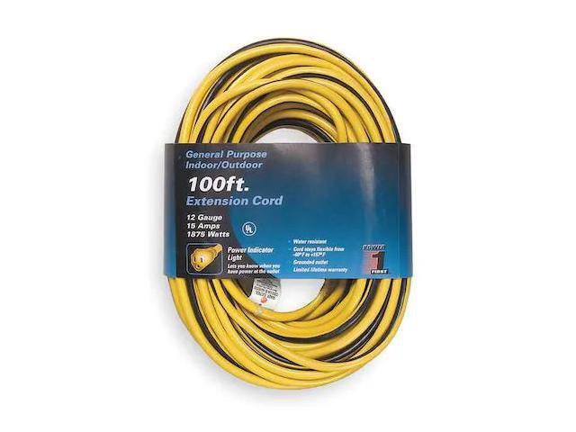ZORO SELECT 1FD57 SJTW Extension Cord, 12 AWG, Outdoor, 12/3, 1 Outlets, 5-15R,